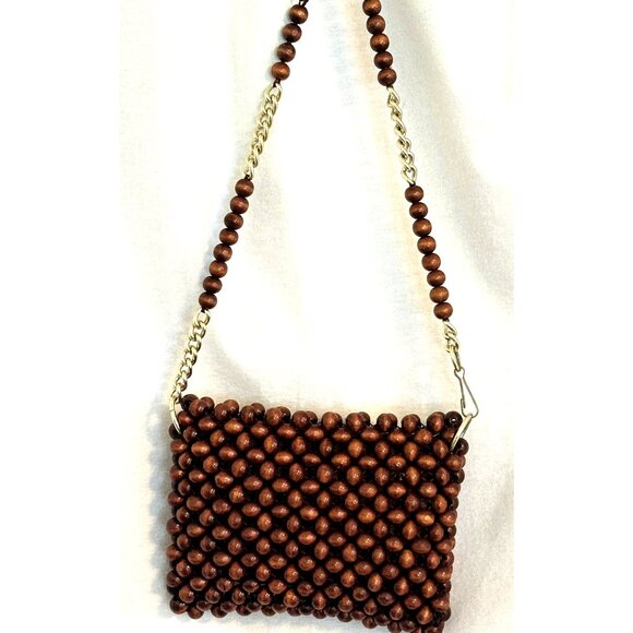 Vintage La Fleur Retro Beaded Wood Shoulder Bag - Picture 3 of 6